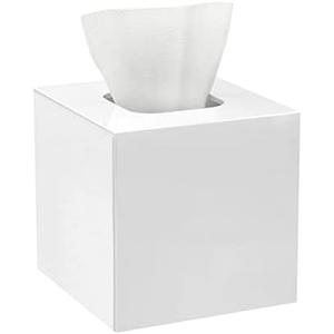 HBlife Acrylic Tissue Box Cover Square with Magnetic Bottom, 2-in-1 Dryer Sheet & Mask Holder for Bathroom, Office, Car - White, 5.51 x 5.51 x 5.91in