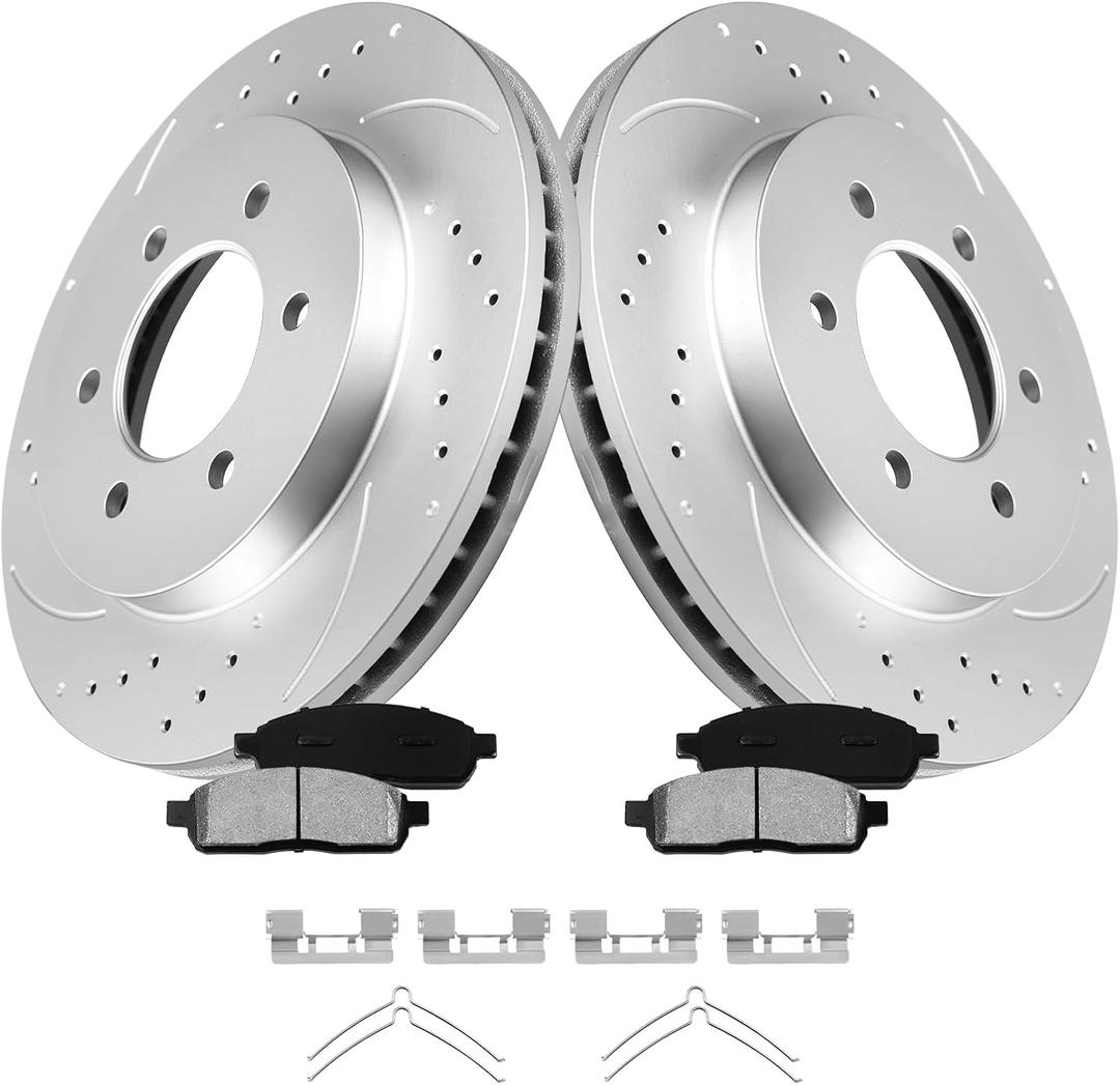 MOTOREVO Front Brake Kit for F-150 2004-2008 6-Lug 4WD Only (Not for 7-Lug Models) | High-Carbon Alloy Heavy-Duty Drilled & Slotted Rotors and Pads | GEOMET Coated