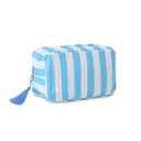 Quilted Makeup Bag for Women, Stripe Cosmetic Pouch with Tassel Zipper Travel Toiletry Organizer 