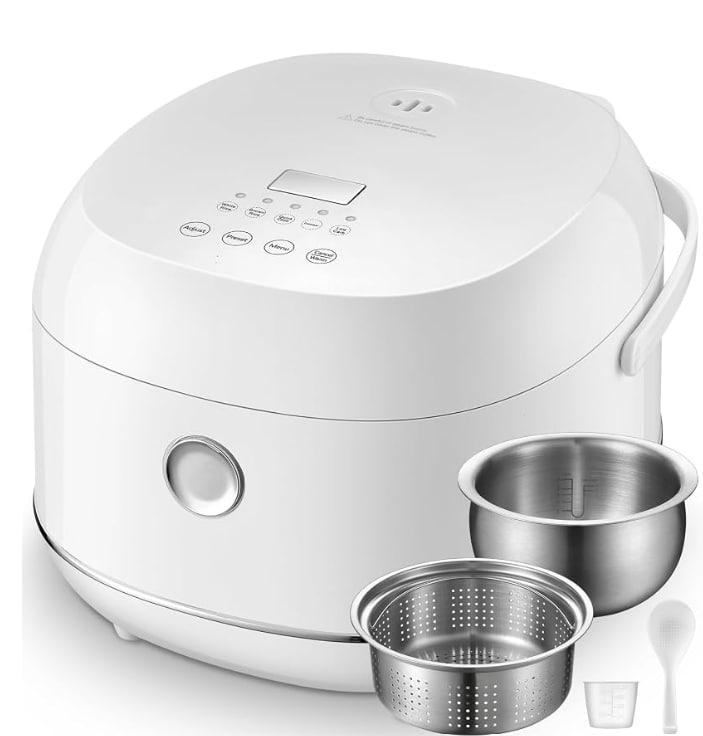 Stainless Steel Rice Cooker Small 5 Cup (Uncooked) / 10-Cup (Cooked) with Stainless Steel Inner Pot, Compact Mini Rice Cooker Small Kitchen, Low Carb Rice Maker, 24H Timer and Auto Keep Warm