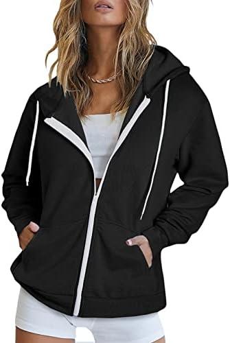 Dokotoo Women's Full Zip Up Hoodie Long Sleeve Hooded Sweatshirts Pockets Jacket Coat for Women, size -L
