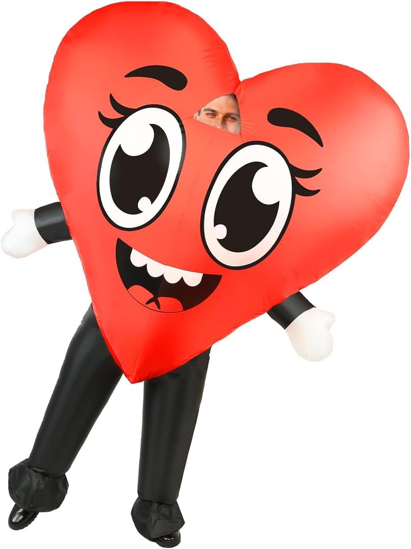 Red Love Heart Inflatable Costume Adult Funny Blow Up Valentines Day Outfit Wedding Party Holiday Mascot Fancy Dress