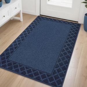BEQHAUSE Door Mat Indoor Entrance Dirt Trapper Rugs for Entryway Non Slip Welcome Mat Absorbent Floor Mat Low Profile Washable Front Doormat for Dirty Paws, 36" x 60", Navy Blue