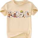 SOFEON Halloween Shirts for Kids Girls Boys Ghost Reading Books Shirt Spooky Season T-Shirt Cute Ghost Graphic Tees Tops (7-8 Years)