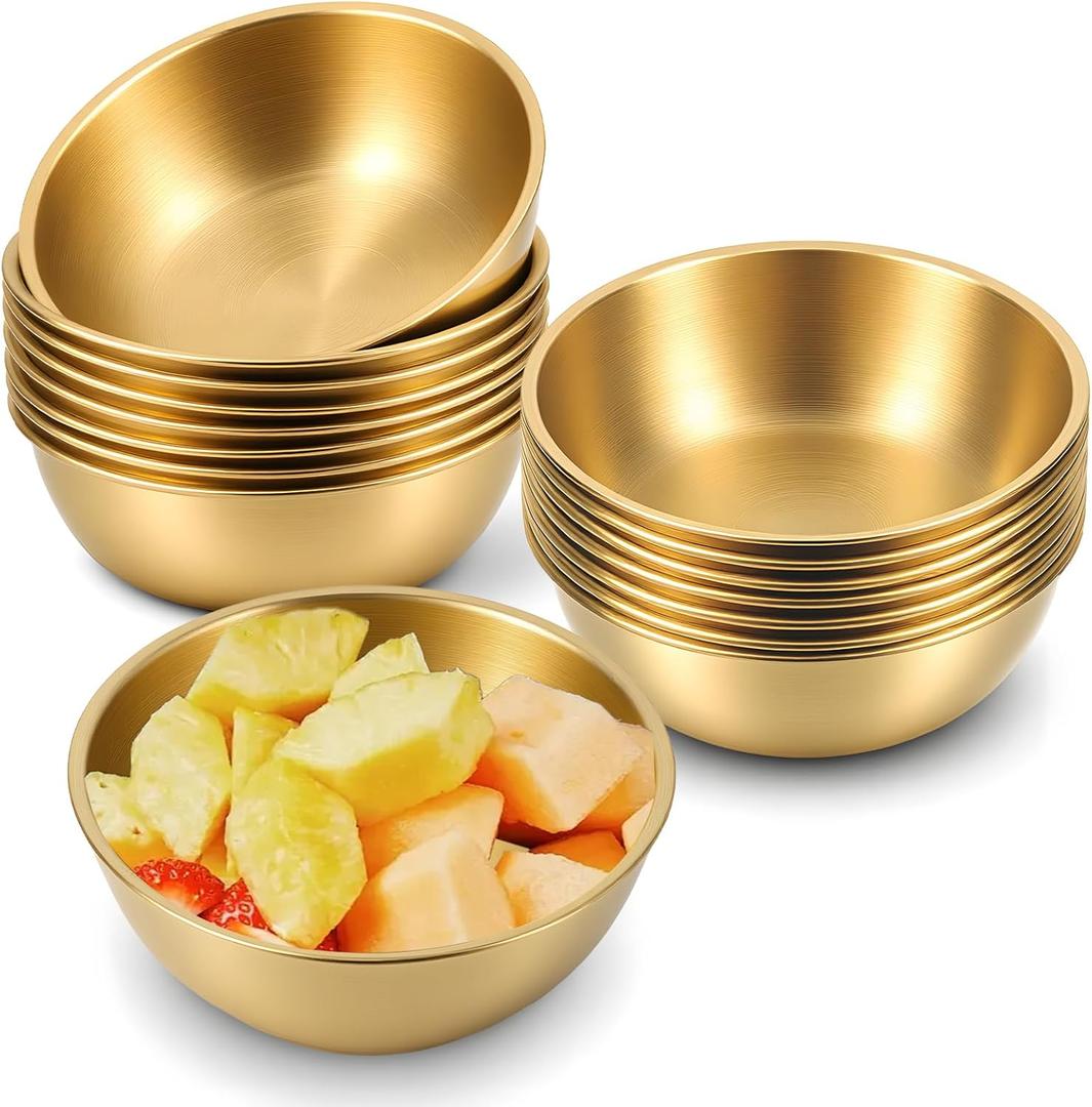 16 Pack Stainless Steel Sauce Dishes 3.2inch Mini Dip Bowls Reusable Metal Condiment Cups Round Seasoning Dishes for Side dish, Appetizer, Dip, Sushi, Gold