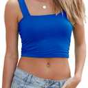 Abardsion Women's Sexy Sleeveless Skinny Basic Strappy Crop Tank Tops (Medium, Blue)