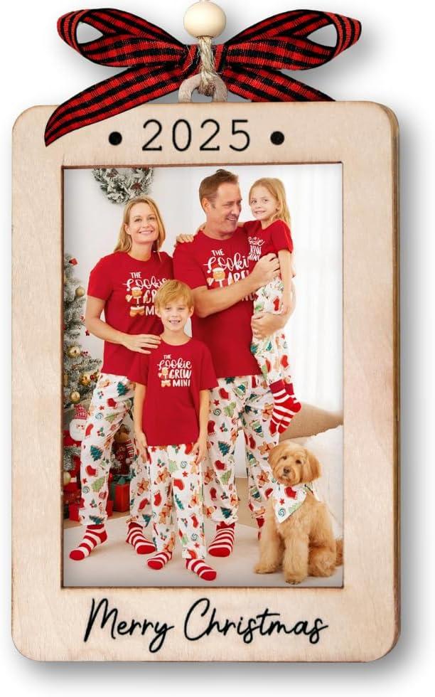 2025 Christmas Ornament Picture Frame - Wooden Portrait Photo Frame Ornaments - Picture Frame Ornament For Tree - Merry Christmas Ornaments With Picture Insert - Christmas Gift For Family, Friends
