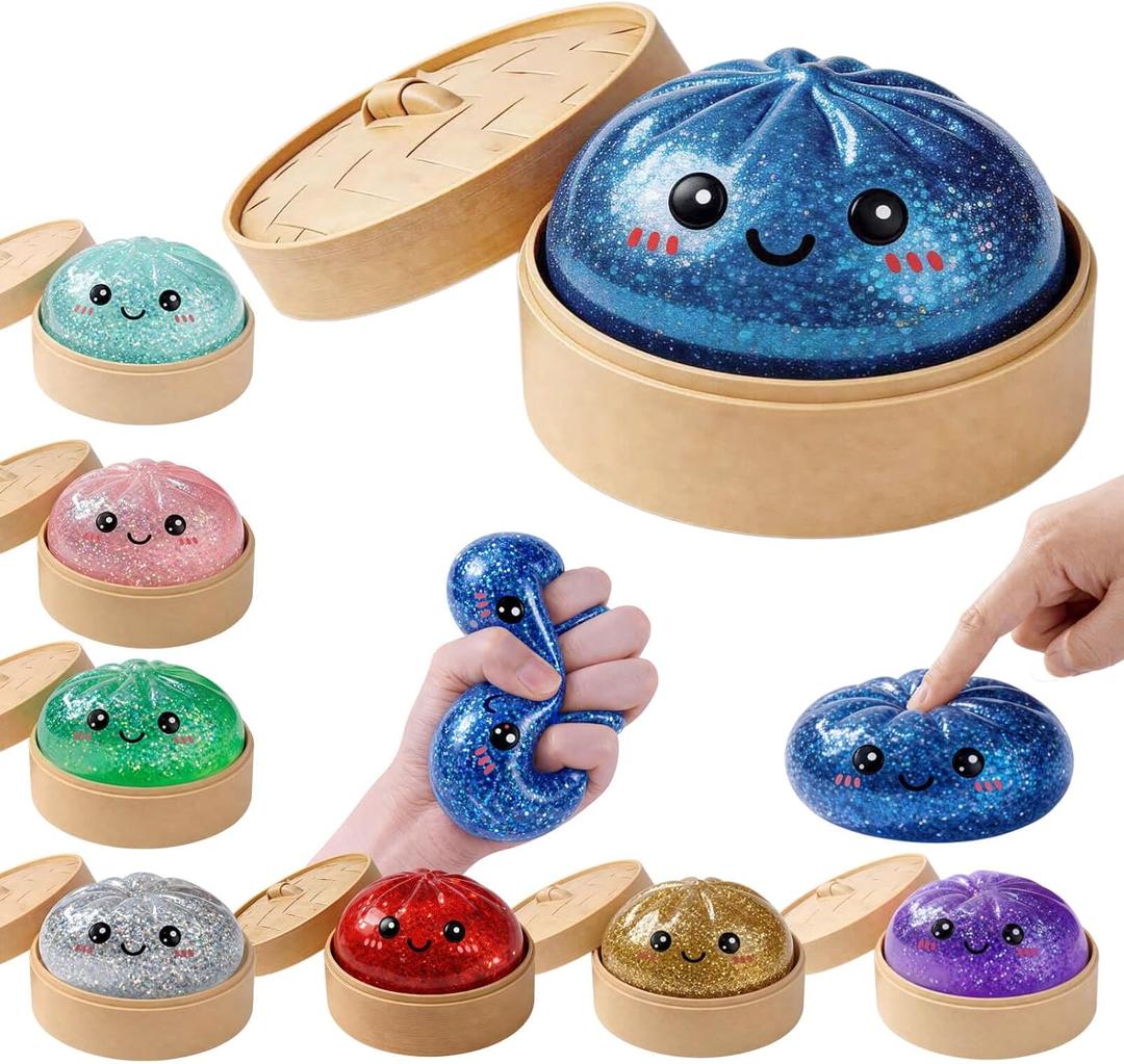 Glitter Dumpling Squishy Mystery Box Squeeze Toy, Easter Squishy Dumpling Fidget Toys for Adults, Stress Relief Sensory Toy(Deepblue)