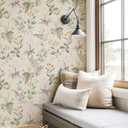 Simon&Siff Vintage Wallpaper Peel and Stick Beige Floral Contact Paper Wildflowers Botanical Wall Paper Removable Renter Friendly Wallpaper 17.3in x 9.8ft