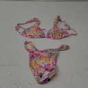 Women's High Waisted Bikini Set Floral Print Spaghetti Strap Smocked Wireless Bathing Suit Swimsuit 2 Piece Set (Small, Light Pink)