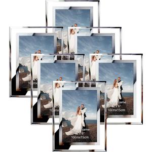 PETAFLOP 4x6 Picture Frames, Mirrored Glass Photo Frame 4 by 6 for Tabletop Display, 6 Pack (clear)