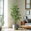 5FT Fake Ficus Tree Faux Tree Potted Plant Lifelike Floor Plant Fake Tree Artificial Tree Indoor for Home Decor Indoor,Living Room Corner Decor (White Green)