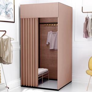 Clothing Store Fitting Room with Shading Curtain, Portable Temporary Mobile Privacy Protection Dressing Room, Foldable Mall Simple Changing Room for Office Outdoor Activity, 200x100x95cm(Light Brown)