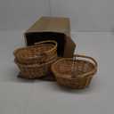 Barydat 6 Pcs Small Wicker Picnic Basket with Handle Flower Girl Baskets Oval Willow Woven Braided Gift Basket for Weddings Baby Shower Summer Home Garden Decor(9" X 7" X 4",Khaki)