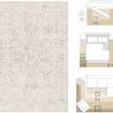 Fmfunctex 8x10 Washable Area Rug Beige Vintage Neutral Distressed Oriental Large Non Slip Carpet for Living Room Bedroom Soft Low Pile Indoor Mat Retro Throw Rug for Dining Room Kitchen Office Nursery