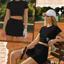 Neer Women's 2 Piece Skort Sets 95% Cotton Cropped Short Skirt Sets Round Neck Loose T Shirts Athletic Summer Casual Outfits (Black, S)