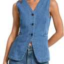 Kedera Denim Vest for Women Button Down Long Jean Waistcoat Casual Sleeveless Denim Jackets Slim Fit Jean Top (Blue)Xlarge
