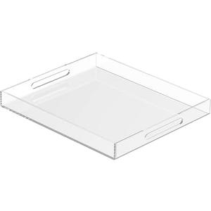 Acrylic Tray 20x16 with Cut Handles - Spill Proof Decorative Tray is an Ideal Countertop Organizer for Living Rooms, Ottoman Coffee Tables, Offices, Kitchens & Serving Guests