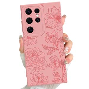 LEOMAKRON for Samsung Galaxy S24 Ultra Case Pink Floral Lotus Pattern