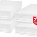 IRIS USA 27 Qt. Plastic Under Bed Storage Stackable Organizer Bin Container with Sliding Organizer Drawers, 4-Pack, Multi-Purpose for Clothes Shoes Clothing Bedding, White