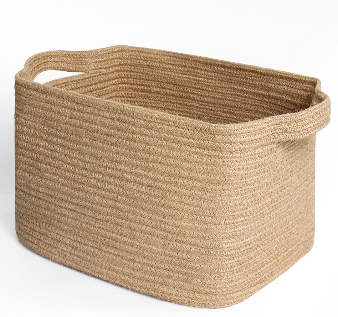 MEGASKET Wicker Basket for Storage, 15"x11"x9" Woven Basket with Handle, Rectangular Cute Storage Bin for Books, Shoes, Clothes, Towels, Decorative Gift Bin Empty, Stuffed Animal Organizer, Home Decor