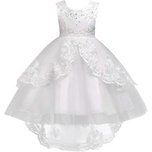 Flower Girls Vintage High-Low Tulle Lace Beaded Rhinestone Wedding Bridesmaid Dress Formal Princess Pageant Birthday Party Special Occasion Retro Dance Evening Tutu Ball Gowns White 13-14 Years