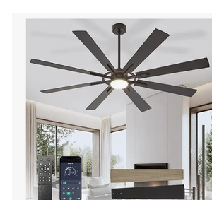 DLLT 66-Inch Ceiling Fan with Light: Farmhouse 8-Blade Black Wood Grain Indoor Outdoor Fans with Remote App Control Dimmable Light - Ultra Quiet DC Motor Reversible 6 Speed Timer