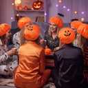 4 Pcs 11 Inch Halloween Bonnets for Sleeping Halloween Party Favors Basket Stuffers Fillers Goodie Bags Pumpkin Sleep Hat for Long Curly Hair Single Layer Scrub Cap Home Party Treat Bags Gifts