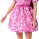Barbie Fashionistas Style Doll #249 with Blonde Hair, Wearing Pink Paisley Skirt, Pink Paisley Shirt, White Platform Sandals