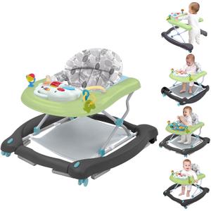 5 in 1 Foldable Baby Walker, Activity Baby Walker-Baby Bouncer, Rocker, Activity Center,Seat and Push Walker,Detachable Trampoline Mat, Adjustable Speed Rear Wheels and Height,Ages 6-18 Months(Green)