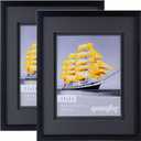 Yaetm 11x14 Double Floating Mat Picture Frame Set of 2, Display Picture 8x10 with Black Double Mat, Polished High Definition Real Glass, Wall Mounting Photo Frames, Black