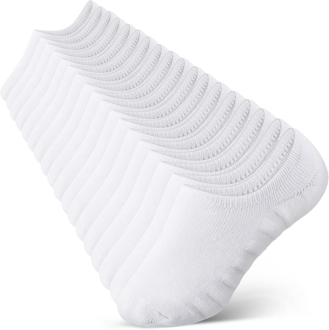 Halfchet 9 Pairs Diabetic Liner Socks Padded Plus Size Anti-Slip Diabete No Show Non-binding Liner Socks with Silicone Heel Grip for Men Women Neuropathy Swollen Feet(White)