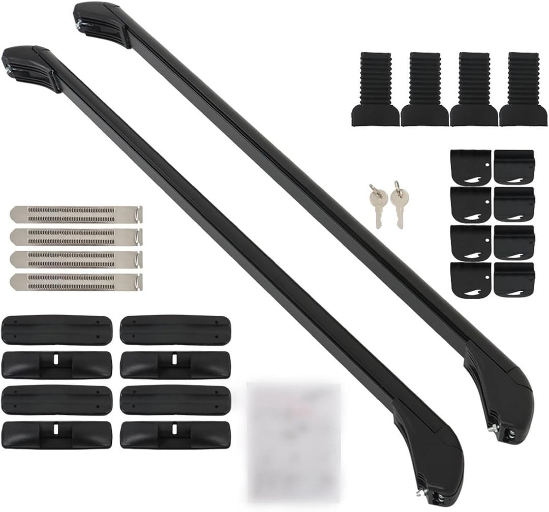 2Pcs 43.3 Inch Universal Car Top Roof Cross Bar Luggage Cargo Rack Adjustable Window Frame Aluminum Black