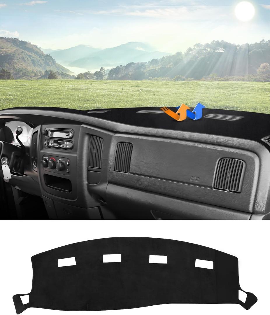 Autorder Dashboard Cover Mat for 2002-2005 Dodge Ram 1500 & 2003-2005 2500/3500 Accessories Dash Cover Flannel Dash Mat Sunshade Glare UV Rays Protector