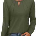 Womens Long Sleeve Crew Neck Shirts Pleated Keyhole Tops Blouses Dressy Casual (X-Large, Army Green)