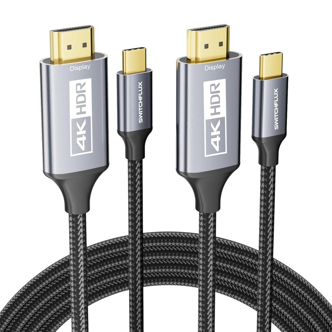 2 Pack USB-C to HDMI Cable 6Ft [4K@60Hz] High-Speed USB Type C to HDMI 2.0 Braided Cord (Thunderbolt 3/4 Compatible) for iPhone 15 Series, MacBook Pro/Air, iPad Pro, Galaxy S8 to S23