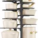 MUDEELA 10Tier Pots and Pans Organizer under Cabinet, 23.62" Height Heavy Duty Pot and Pan Organizer Kitchen Cabinet Organization and Storage, Adjustable Pot Rack for Frying Pan, Cast Iron Skillet