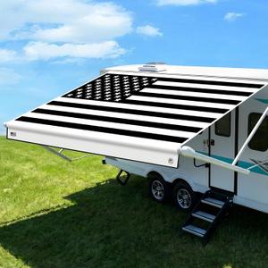 19.5oz Heavy Duty RV Awning Fabric Replacement, 5-Layer Rip-Stop No-Hole Vinyl Awning Fabric, Waterproof UV-Resistant RV Canopy for Camper, Trailer & Motorhome (USA Flag, 16'(Fabric 15'2"))