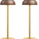 2 Pack LED Cordless Table Lamp Rechargeable,5000mAh Battery Operated Table Lamp, 3 Color Stepless Dimming Metal Table Light with Memory Function for Outdoor, Dinner, Patio, Home.(Brown)