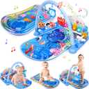 Baby Gyms Play Mats with Tummy Time Water Mat, Baby Activity Mat Play Piano Gym with 5 Sensory Toys for Babies, Music & Lights Boy & Girl Gifts for Newborn Babies 0-3 4-6 6-9 6-12 Months (Blue)