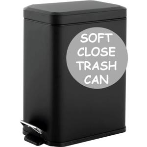 Homie Soft Close, Slim Trash Can 3.2 Gallon with Anti - Bag Slip Liner and Lid, Use as Mini Garbage Basket, Slim Dust Bin, or Decor in Bathroom, Restroom, Kitchen, or Bedroom (Matte Black) (12L / 3.2 Gallon)