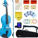 Crafteem 4/4 Full Size Fiddle Blue Colored Premium Violin Outfit for Beginners Adults Kids With 5 Color Fingering Tape- Handcrafted Student Beginner Violin.(Blue, 4/4 Full)