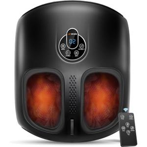 Shiatsu Foot Massager Machine with Heat: Deep Kneading Foot Massager with Vibration & Compression for Plantar Fasciitis & Neuropathy - for Women & Men, Relax for Home Office Use (Black)