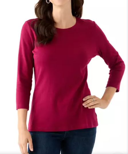 Karen Scott women's basic top crew neck 3/4 sleeve, Red, Size S