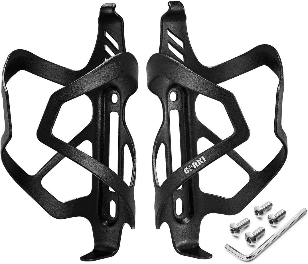Corki Cycles Heavy Duty Bike Water Bottle Holder, Lightweight Aluminum Cage Shockproof Design for Road Mountain Gravel Bikes, Holds 21-32 oz, 2-Pack Black