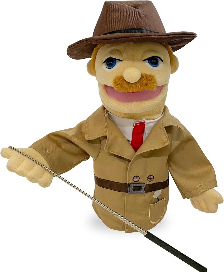 16"Puppet Entriloquist Puppet,Hand Puppets for Kids Plush Detective Puppets for Adults with Removable Mouth Puppets for Kids Ages 4-8Hand Puppets for Adults with Scalable Puppet Control Rod