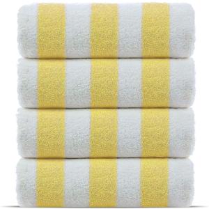 Chakir Turkish Linens Premium Quality 100% Cotton Turkish Cabana Thick Stripe Pool Beach Towels 4-Pack (Yellow, 30x60 Inch)