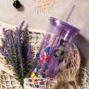 Bzyoo SIP 24oz (710ml) Double Wall Plastic Tumbler with Lid and Straw Cold Drink Travel Mug Reusable Party Cup Perfect for Ice Coffee, Tea Office Poolside Parties Gifts Color: Butterfly Purple