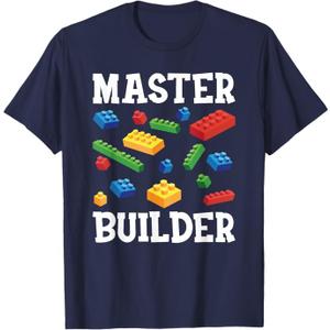 Master Builder Kids Block Building Brick Builder T-Shirt, Medium Youth Size
