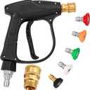Short Pressure Washer Gun 4000 PSI with Swivel Quick Connect, 5 Nozzle Tips, 3/8" Inlet & M22-14mm Adapter, Foam Cannon Compatible for Gas Pressure Washer, Car Wash, Driveway, Patio
